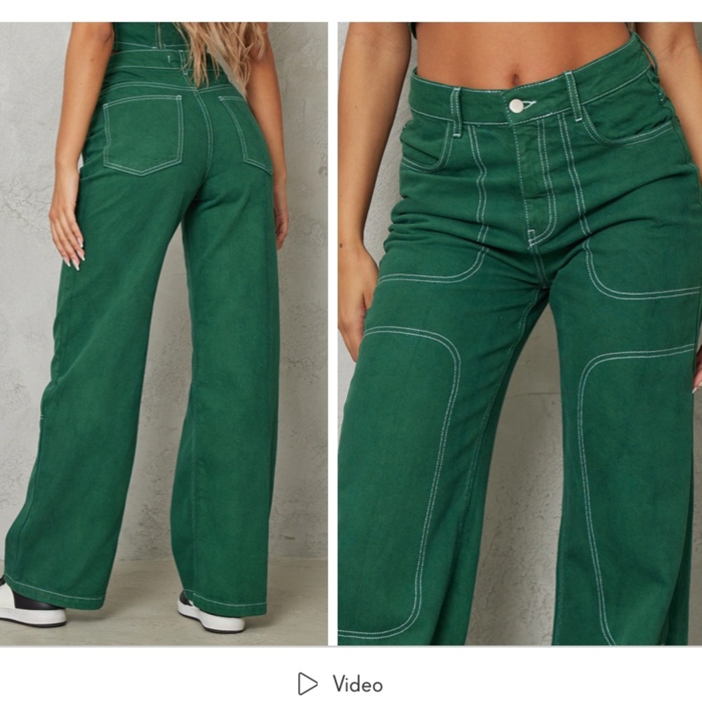 Forest Green Contrast Stich Wide Leg Jean